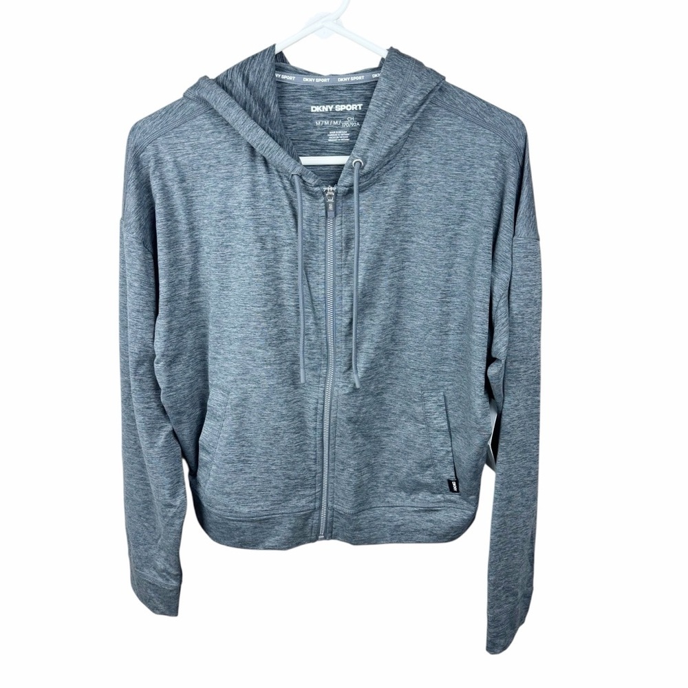 DKNY Sport Gray Zip-Up Athletic Hoodie Jacket Size M Active Workout